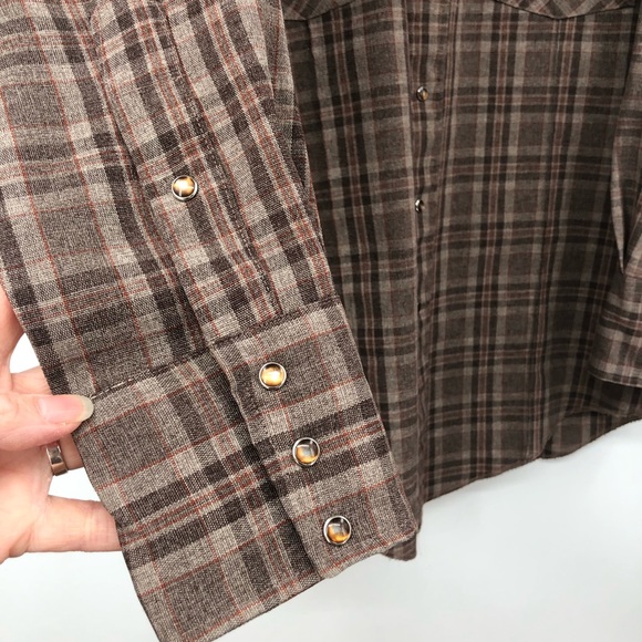 Vintage 70s Men‘s Karman Snap Pearl Button Plaid Shirt - Picture 3 of 14